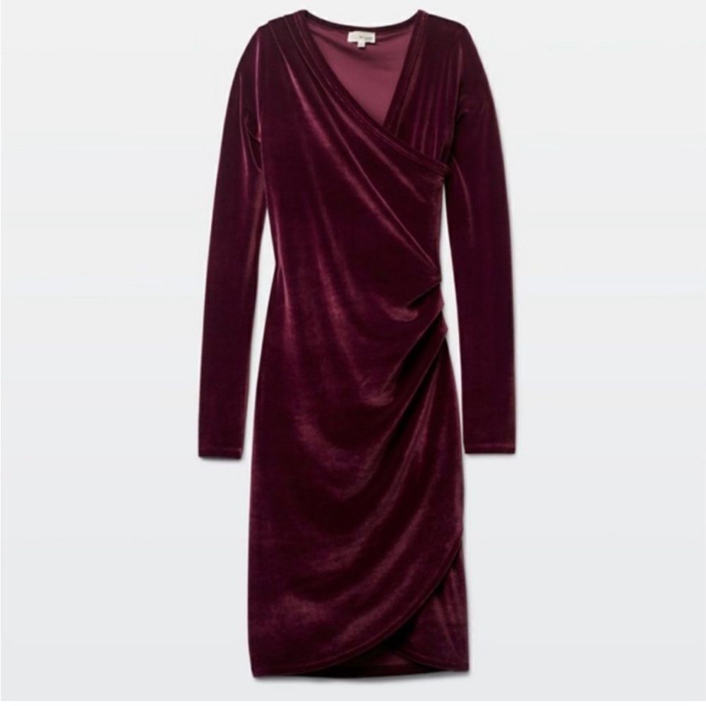 Aritzia Wilfred Free Klum Velvet Dress cardamon plum wine small